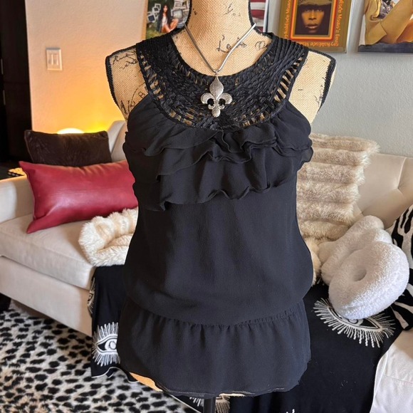Tops - 100% Silk Ruffle Blouse Dark Boho Top 🖤